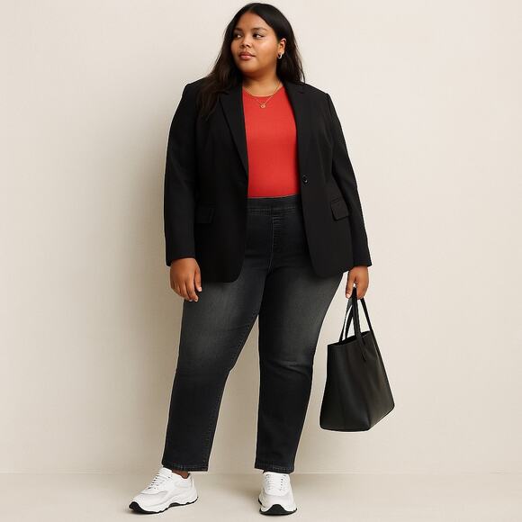 Spanx Straight Leg Jeans Vintage Black Pull-On Shaping Stretch Denim 3X Tall NWT - Picture 1 of 10